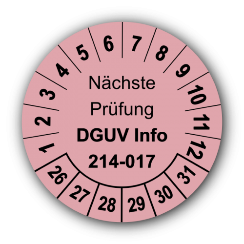 Nächste Prüfung DGUV Information 214-017, rosa