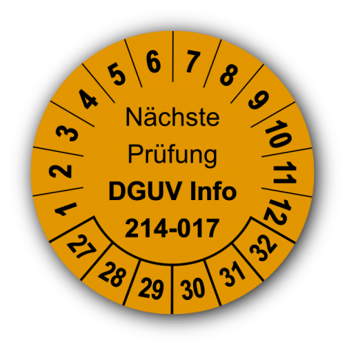 Nächste Prüfung DGUV Information 214-017, orange
