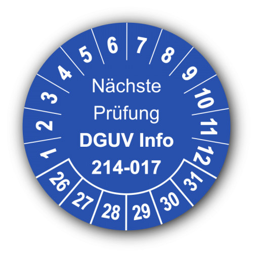 Nächste Prüfung DGUV Information 214-017, blau