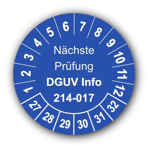 Nächste Prüfung DGUV Information 214-017, blau