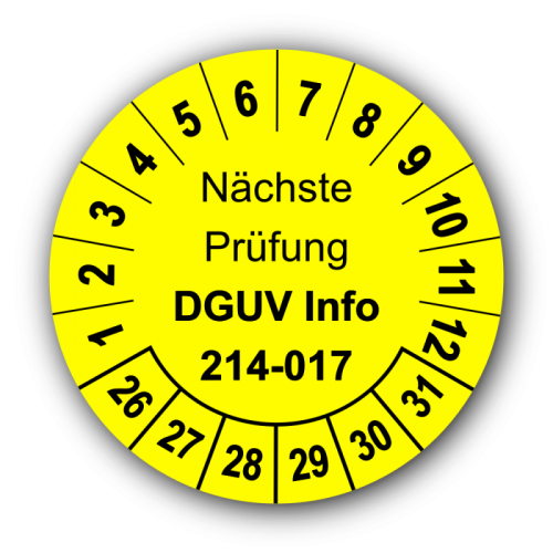 Nächste Prüfung DGUV Information 214-017, gelb
