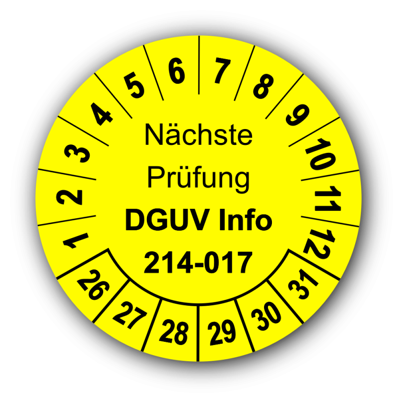 Nächste Prüfung DGUV Information 214-017, gelb