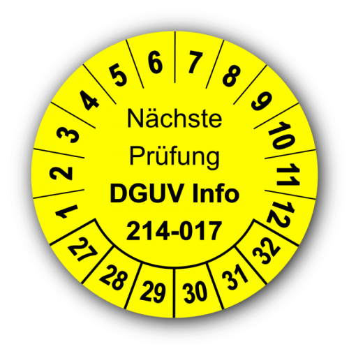 Nächste Prüfung DGUV Information 214-017, gelb