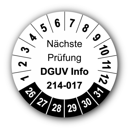 Nächste Prüfung DGUV Information 214-017, weiß