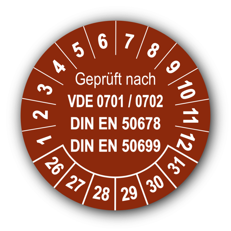 Geprüft nach VDE 0701 / 0702 DIN EN 50678 DIN EN 50699, braun