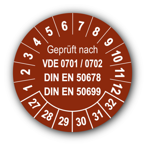 Geprüft nach VDE 0701 / 0702 DIN EN 50678 DIN EN 50699, braun