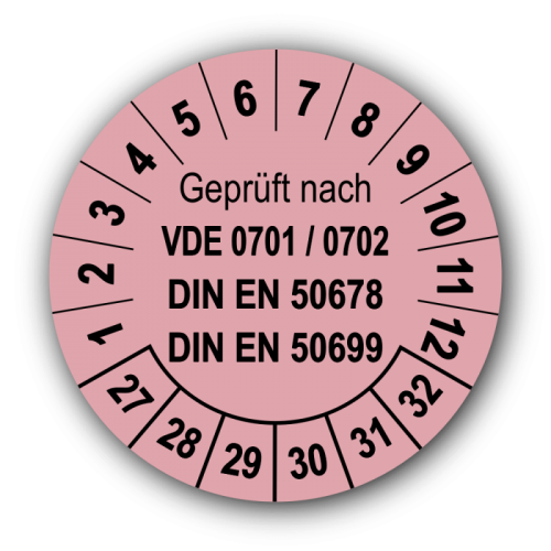 Geprüft nach VDE 0701 / 0702 DIN EN 50678 DIN EN 50699, rosa