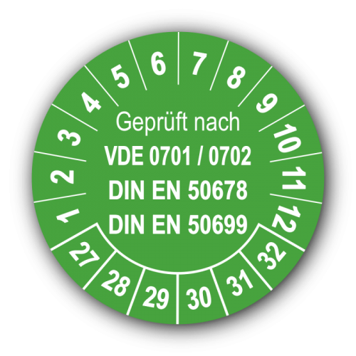 Geprüft nach VDE 0701 / 0702 DIN EN 50678 DIN EN 50699, grün