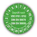 Geprüft nach VDE 0701 / 0702 DIN EN 50678 DIN EN 50699, grün