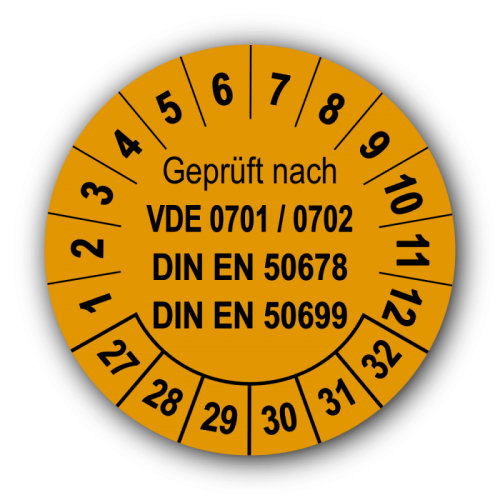 Geprüft nach VDE 0701 / 0702 DIN EN 50678 DIN EN 50699, orange