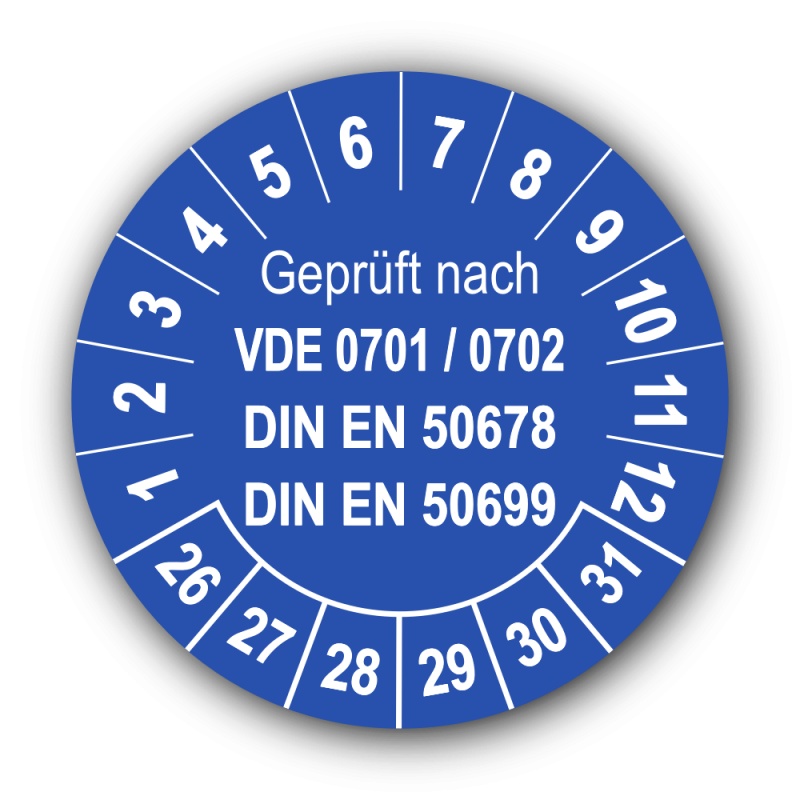 Geprüft nach VDE 0701 / 0702 DIN EN 50678 DIN EN 50699, blau