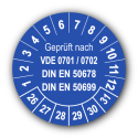 Geprüft nach VDE 0701 / 0702 DIN EN 50678 DIN EN 50699, blau