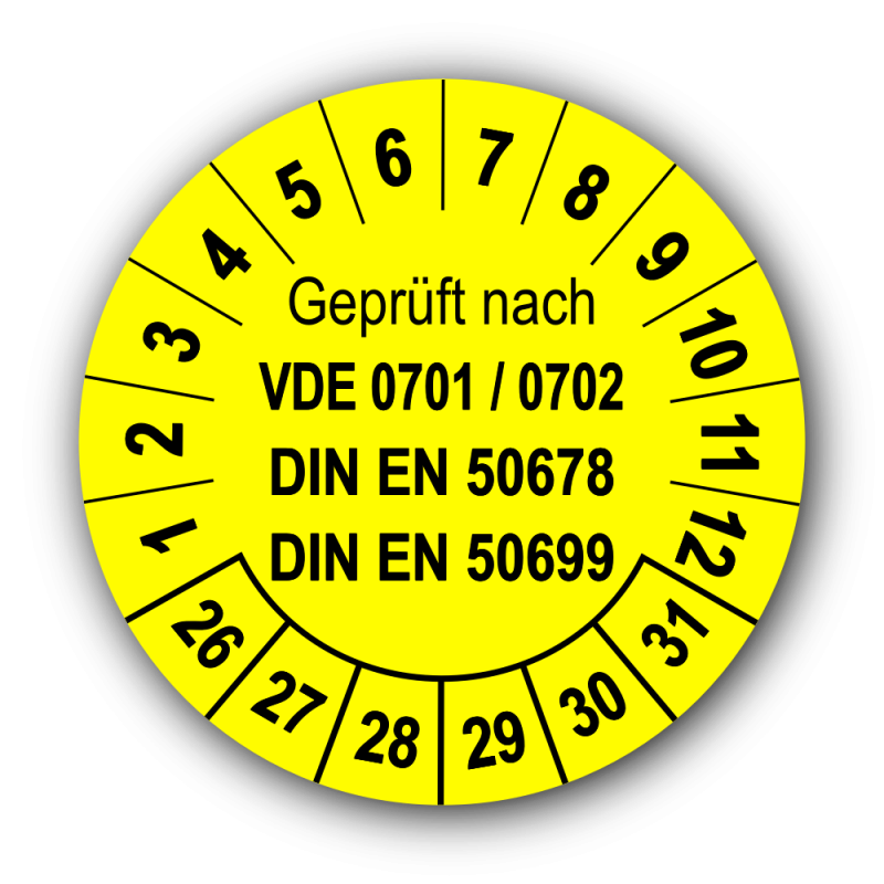 Geprüft nach VDE 0701 / 0702 DIN EN 50678 DIN EN 50699, gelb