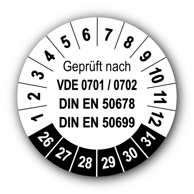 Geprüft nach VDE 0701 / 0702 DIN EN 50678 DIN EN 50699, weiß