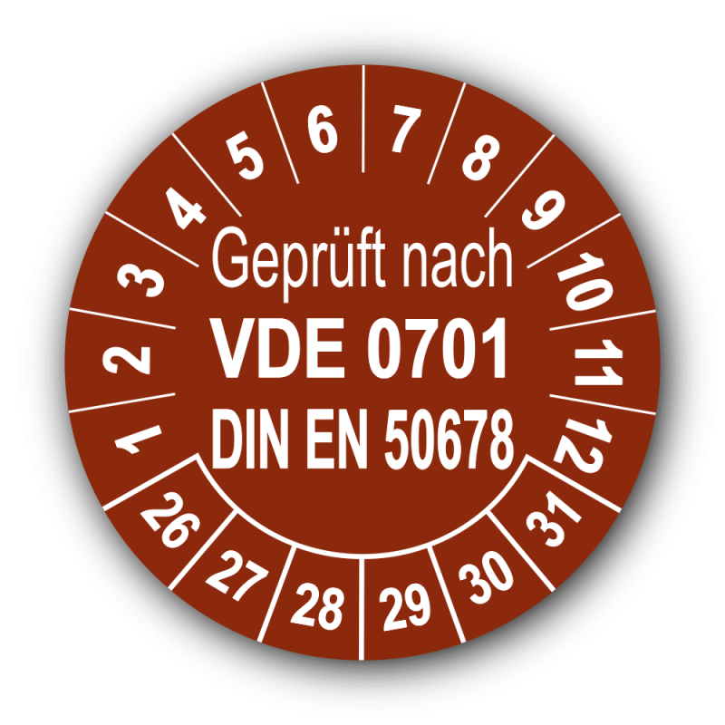 Geprüft VDE 0701 DIN EN 50678, braun