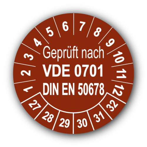 Geprüft VDE 0701 DIN EN 50678, braun