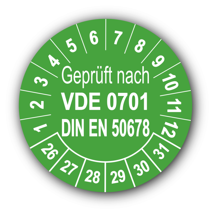 Geprüft VDE 0701 DIN EN 50678, grün