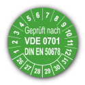 Geprüft VDE 0701 DIN EN 50678, grün