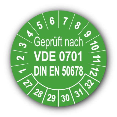 Geprüft VDE 0701 DIN EN 50678, grün