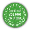 Geprüft VDE 0701 DIN EN 50678, grün