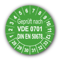 Geprüft VDE 0701 DIN EN 50678, grün