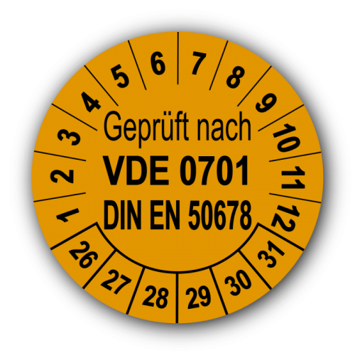Geprüft VDE 0701 DIN EN 50678, orange
