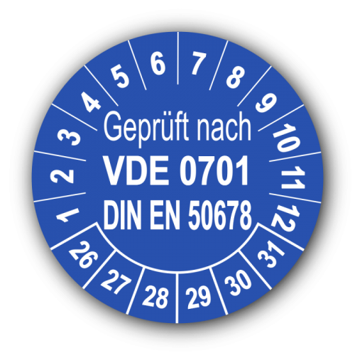 Geprüft VDE 0701 DIN EN 50678, blau