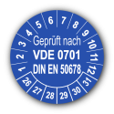 Geprüft VDE 0701 DIN EN 50678, blau