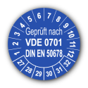 Geprüft VDE 0701 DIN EN 50678, blau