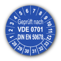 Geprüft VDE 0701 DIN EN 50678, blau
