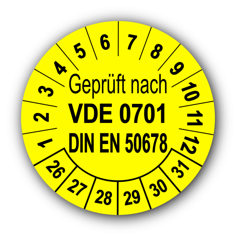 Geprüft VDE 0701 DIN EN 50678, gelb