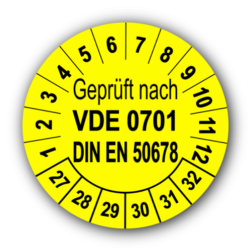 Geprüft VDE 0701 DIN EN 50678, gelb