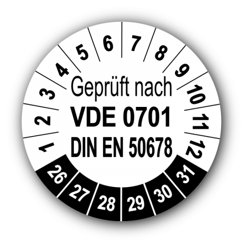 Geprüft VDE 0701 DIN EN 50678, weiß