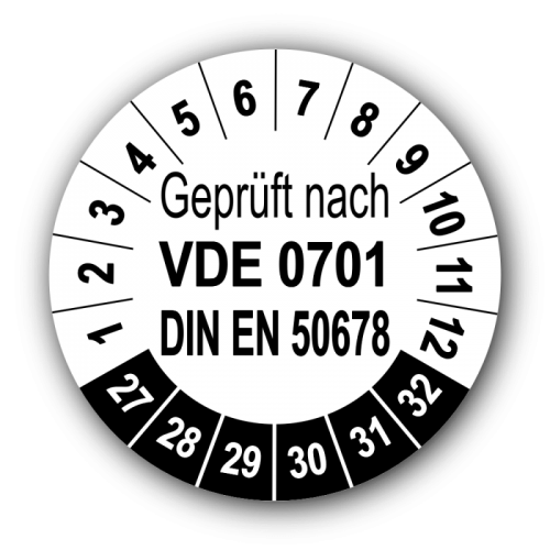 Geprüft VDE 0701 DIN EN 50678, weiß