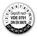 Geprüft VDE 0701 DIN EN 50678, weiß