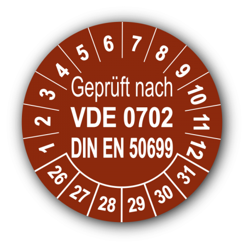 Geprüft nach VDE 0702 DIN EN 50699, braun