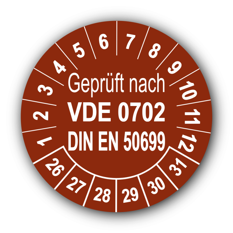 Geprüft nach VDE 0702 DIN EN 50699, braun