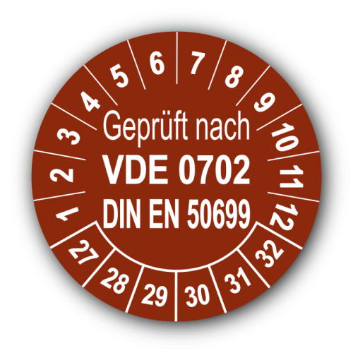 Geprüft nach VDE 0702 DIN EN 50699, braun