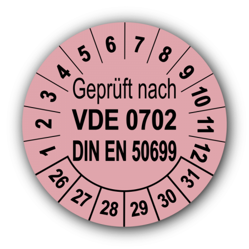 Geprüft nach VDE 0702 DIN EN 50699, rosa