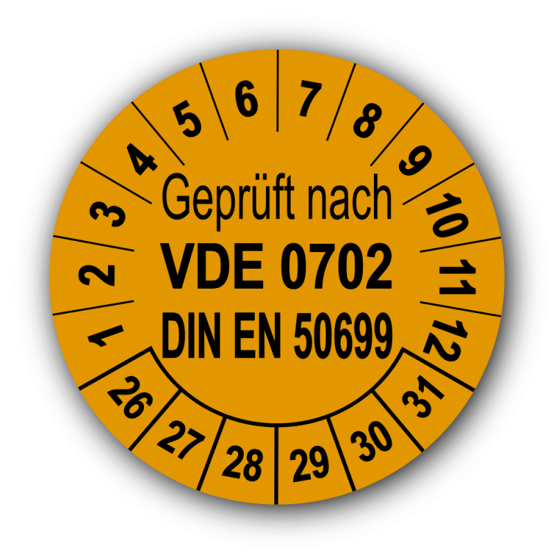 Geprüft nach VDE 0702 DIN EN 50699, orange