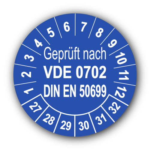 Geprüft nach VDE 0702 DIN EN 50699, blau