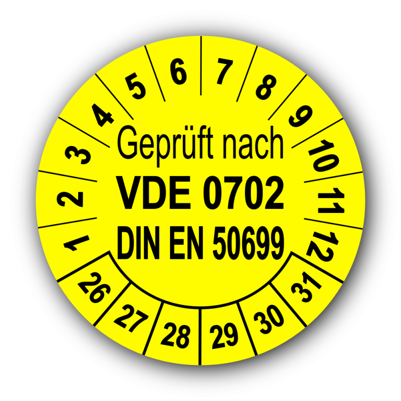 Geprüft nach VDE 0702 DIN EN 50699, gelb
