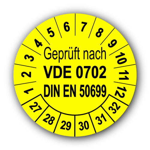 Geprüft nach VDE 0702 DIN EN 50699, gelb