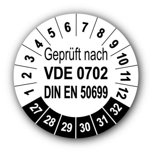 Geprüft nach VDE 0702 DIN EN 50699, weiß