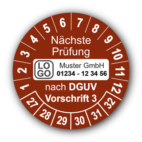 Nächste Prüfung nach DGUV Vorschrift 3, braun, mit Wunschtext