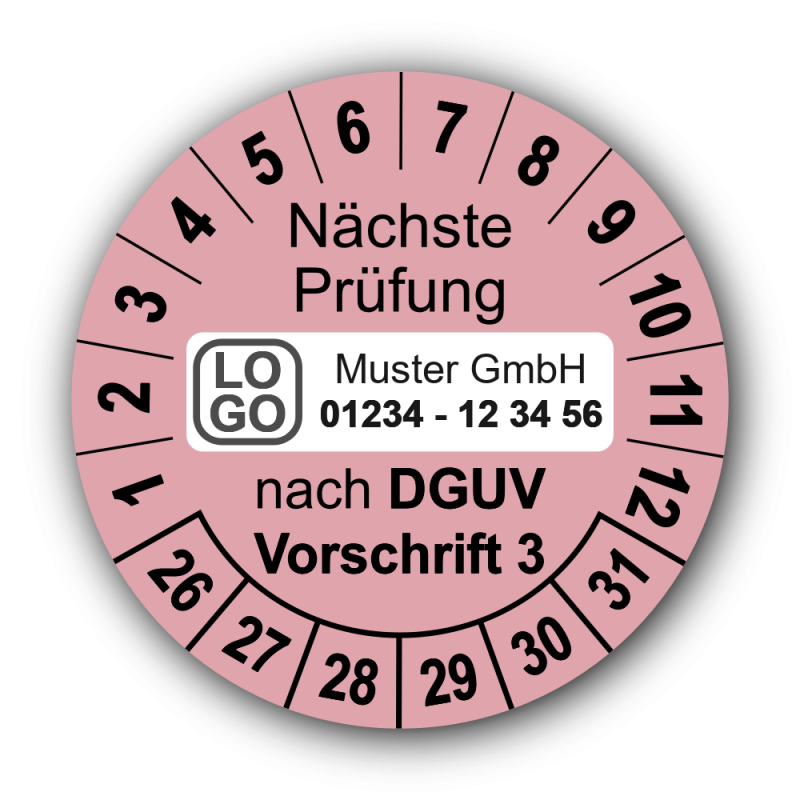 Nächste Prüfung nach DGUV Vorschrift 3, rosa, mit Wunschtext
