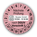 Nächste Prüfung nach DGUV Vorschrift 3, rosa, mit Wunschtext