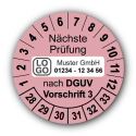 Nächste Prüfung nach DGUV Vorschrift 3, rosa, mit Wunschtext
