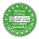Nächste Prüfung nach DGUV Vorschrift 3, grün, mit Wunschtext