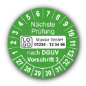 Nächste Prüfung nach DGUV Vorschrift 3, grün, mit Wunschtext